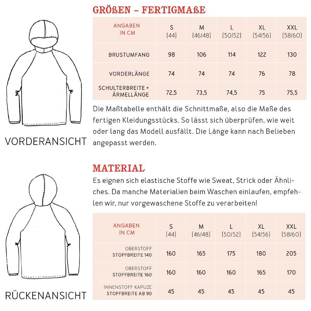 Papierschnittmuster Männer Kapuzenpulli Herr Toni S-XXL